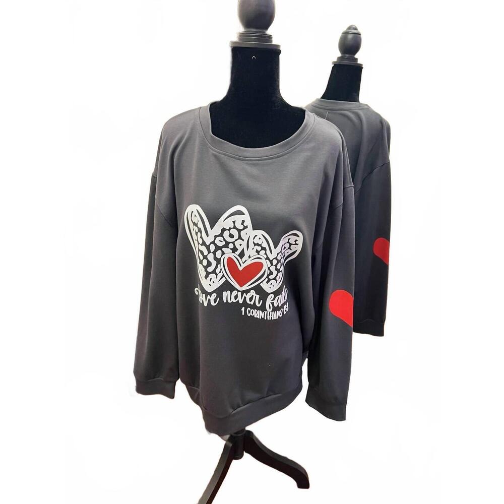 NEW UNISHE women's love never fails sweatshirt in grey